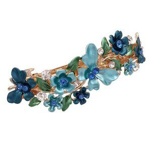 4 Colorful Vintage Flower Design Metal Gold Tone French Barrettes for Women